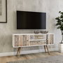 Hanah Home Soporte TV Rústico Blanco y Nogal 122 cm - Mueble TV con 2 Cajones y Estantes - Tablero Melamina